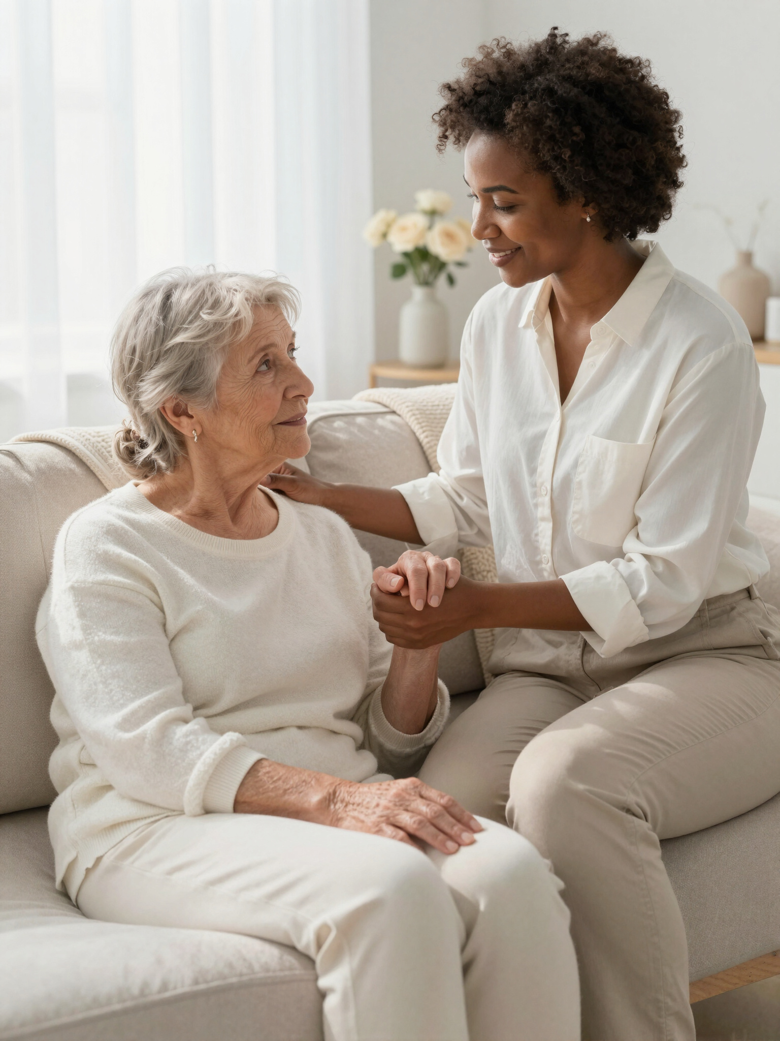 A compassionate caregiver spending time with a senior